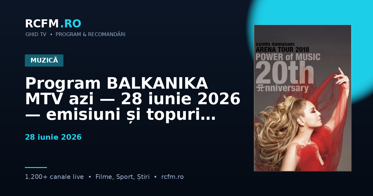 Program BALKANIKA MTV azi — 28 iunie 2026 — emisiuni și topuri muzicale