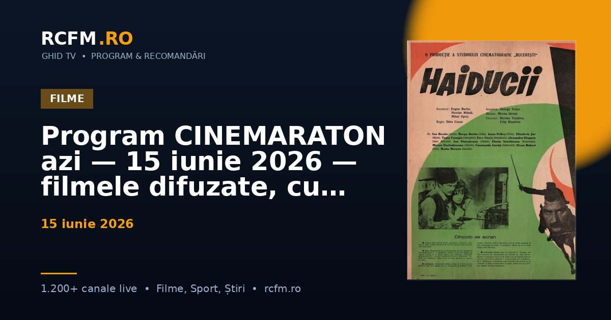 Program CINEMARATON azi — 15 iunie 2026 — filmele difuzate, cu rating