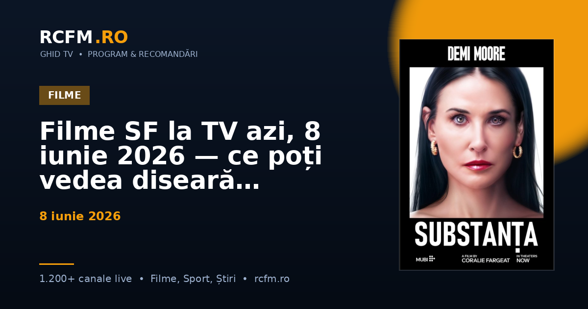 Filme SF la TV azi, 8 iunie 2026 — ce poți vedea diseară