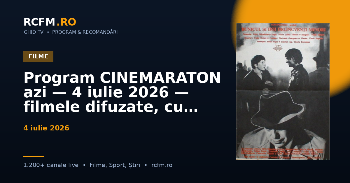 Program CINEMARATON azi — 4 iulie 2026 — filmele difuzate, cu rating