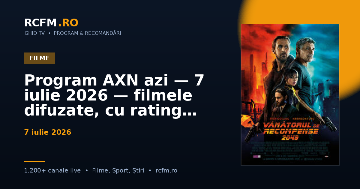 Program AXN azi — 7 iulie 2026 — filmele difuzate, cu rating