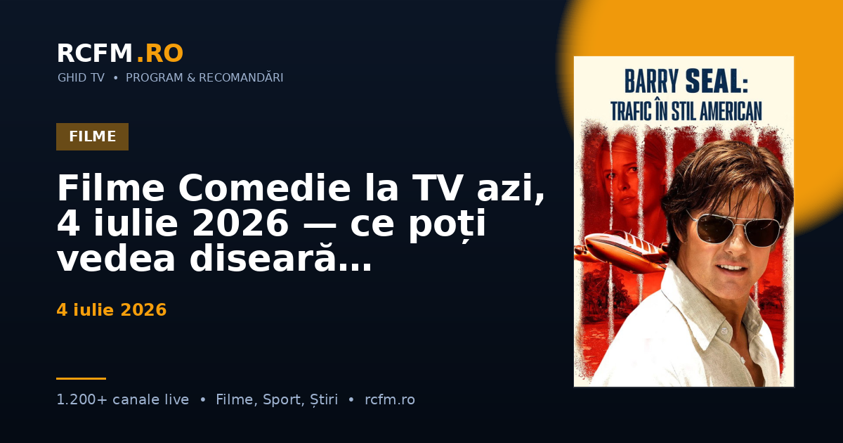 Filme Comedie la TV azi, 4 iulie 2026 — ce poți vedea diseară
