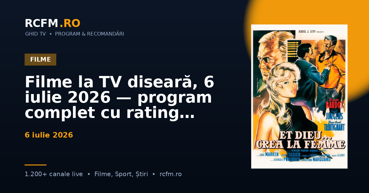 Filme la TV diseară, 6 iulie 2026 — program complet cu rating