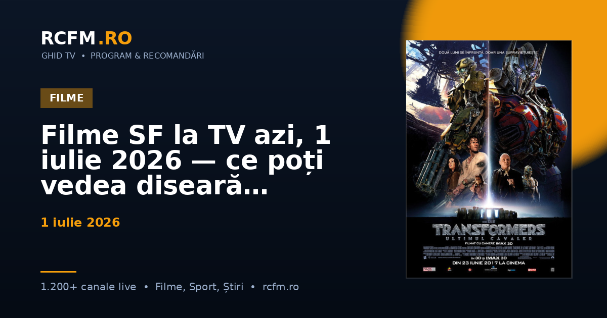 Filme SF la TV azi, 1 iulie 2026 — ce poți vedea diseară