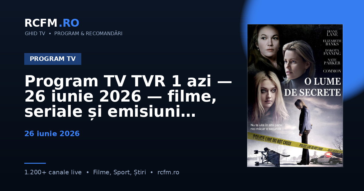 Program TV TVR 1 azi — 26 iunie 2026 — filme, seriale și emisiuni