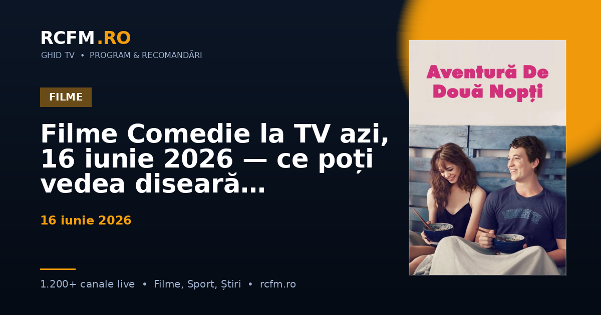 Filme Comedie la TV azi, 16 iunie 2026 — ce poți vedea diseară